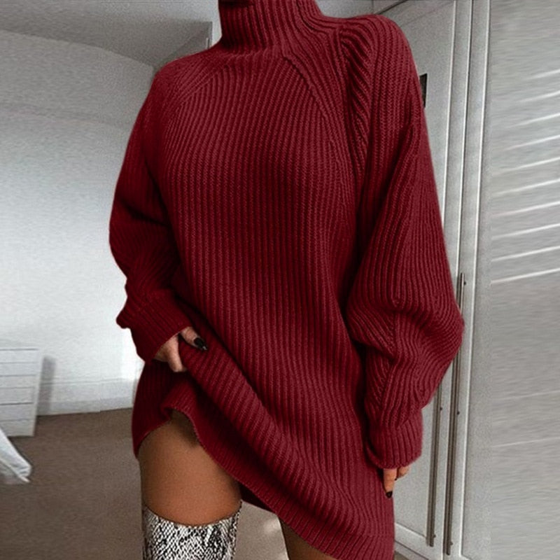 Pull long Lilia oversize col montant & manches extra-longues hiver cosy