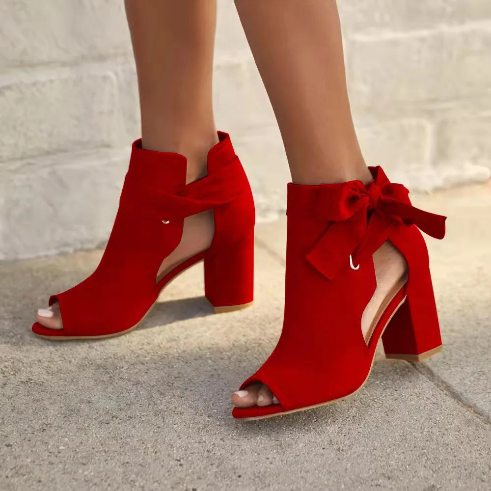 Romee | Bottines nouées chic – Talon bloc élégant & ouverture avant