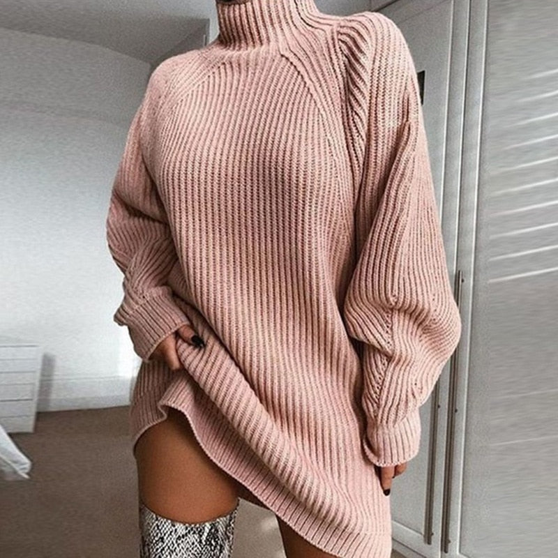 Pull long Lilia oversize col montant & manches extra-longues hiver cosy