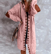 Gilet long femme Evelyn – Oversize en grosse maille avec capuche | Vardi Dante