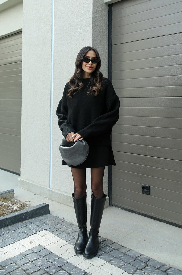 Ensemble Femme Automne-Hiver – Pull Oversize & Jupe Coordonnée Bordeaux