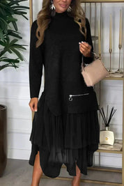 Robe femme Ysolde – casual à manches longues & jupe en mesh midaxi