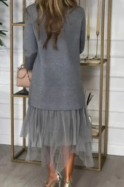 Robe femme Ysolde – casual à manches longues & jupe en mesh midaxi