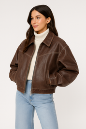 Veste cuir femme VIVIEN – manteau oversize en cuir véritable rouge, vert, brun ou noir