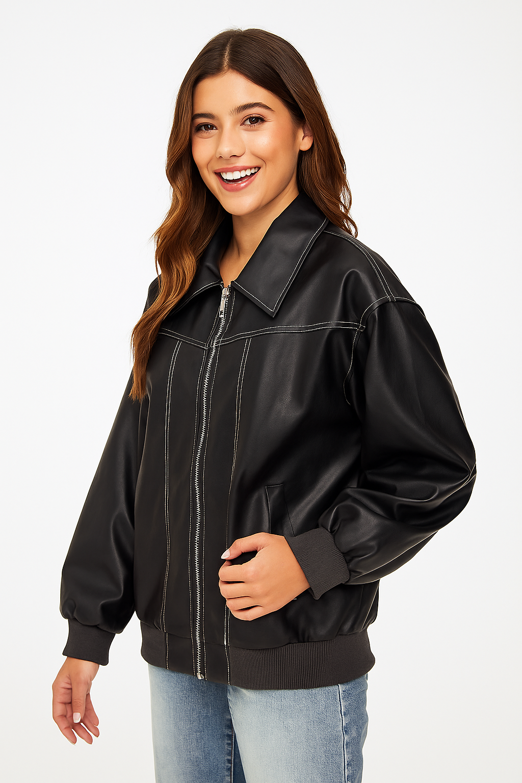 Veste cuir femme VIVIEN – manteau oversize en cuir véritable rouge, vert, brun ou noir