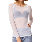 Haut Melinda femme en mesh brillant – Manches longues & style élégant