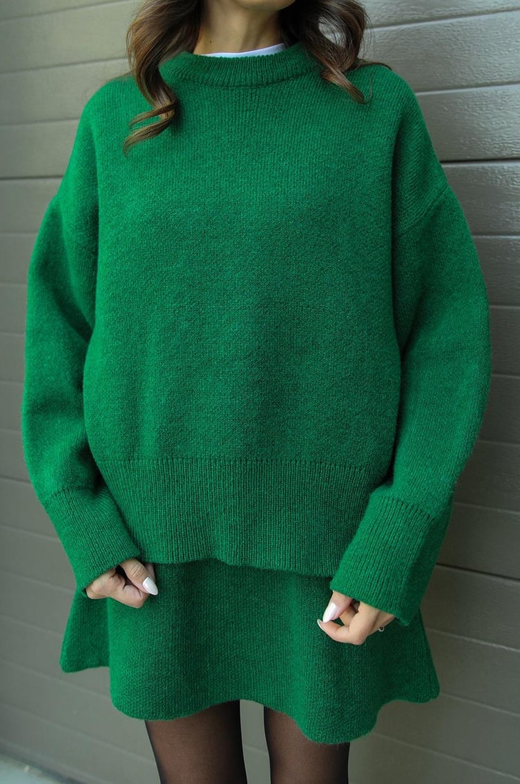 Ensemble Femme Automne-Hiver – Pull Oversize & Jupe Coordonnée Bordeaux
