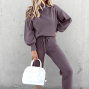 Ensemble loungewear femme ultra doux – col roulé & pantalon taille haute