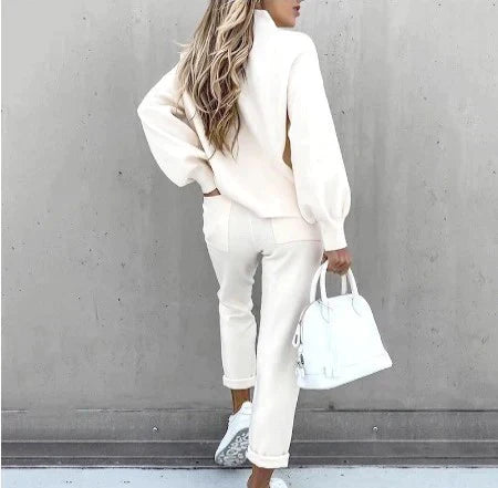 Ensemble loungewear femme ultra doux – col roulé & pantalon taille haute