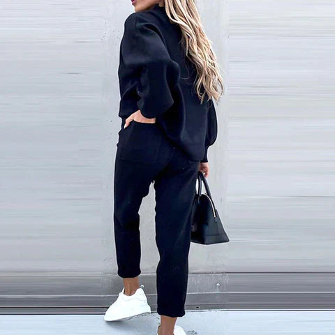 Ensemble loungewear femme ultra doux – col roulé & pantalon taille haute