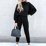 Ensemble loungewear femme ultra doux – col roulé & pantalon taille haute