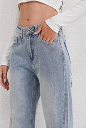 jean femme LIVIA – denim vintage clair à déchirures & coupe droite loose