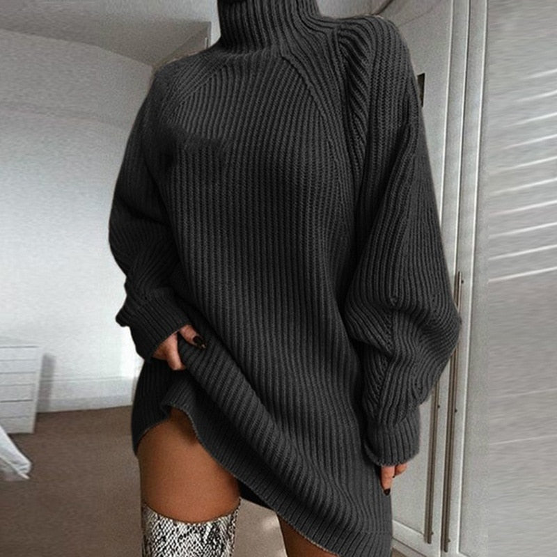 Pull long Lilia oversize col montant & manches extra-longues hiver cosy