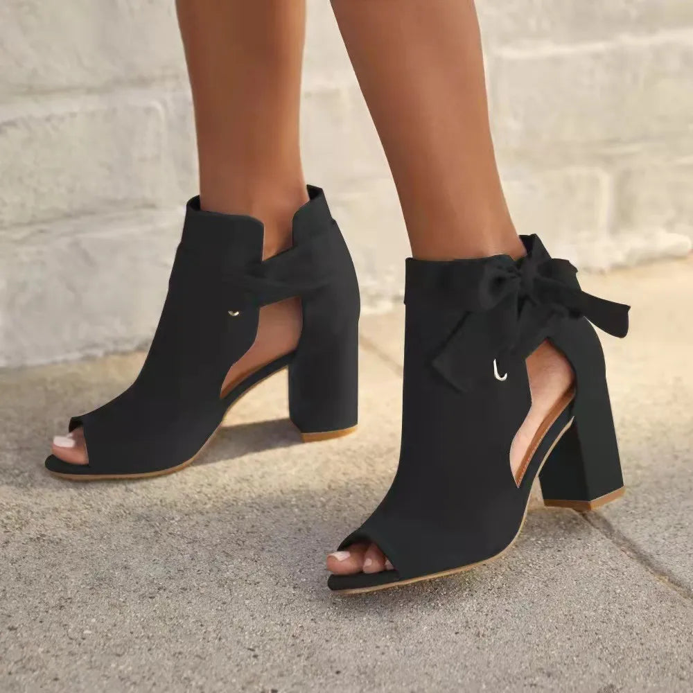Romee | Bottines nouées chic – Talon bloc élégant & ouverture avant